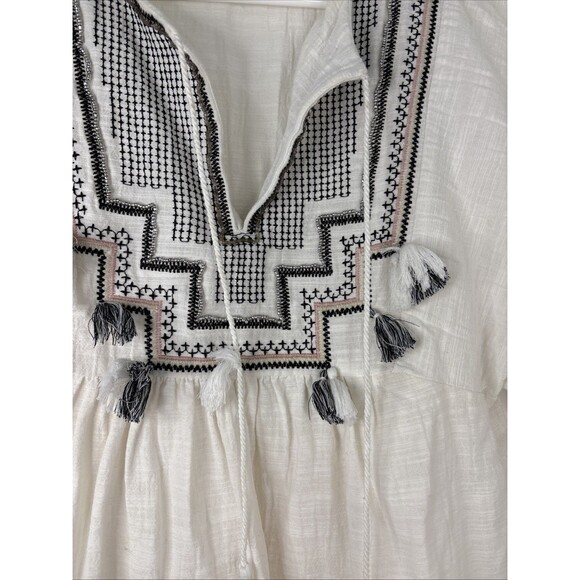 J Crew Tunic XXS Embroidered Top Beach Cover Up With Tassels Beaded - Picture 2 of 9